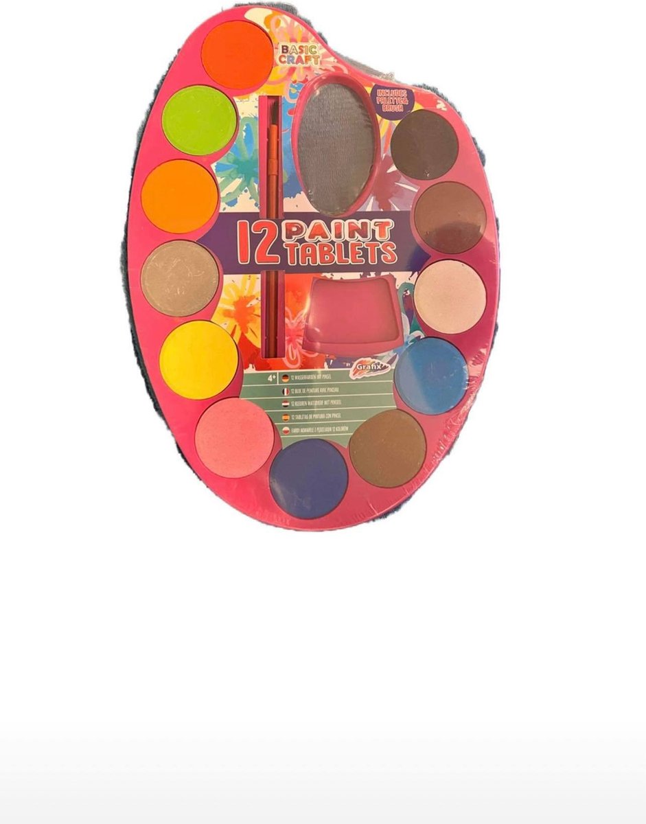 schilderspalet - verfset met kwast - schilderen - schilder set roze - Waterverf - 12 kleuren - In handig schilder palet - Met penseel - Verfen | Knutselen - Hobbypaaseieren versieren - paaseieren schilderen - Paas Knutselpakket